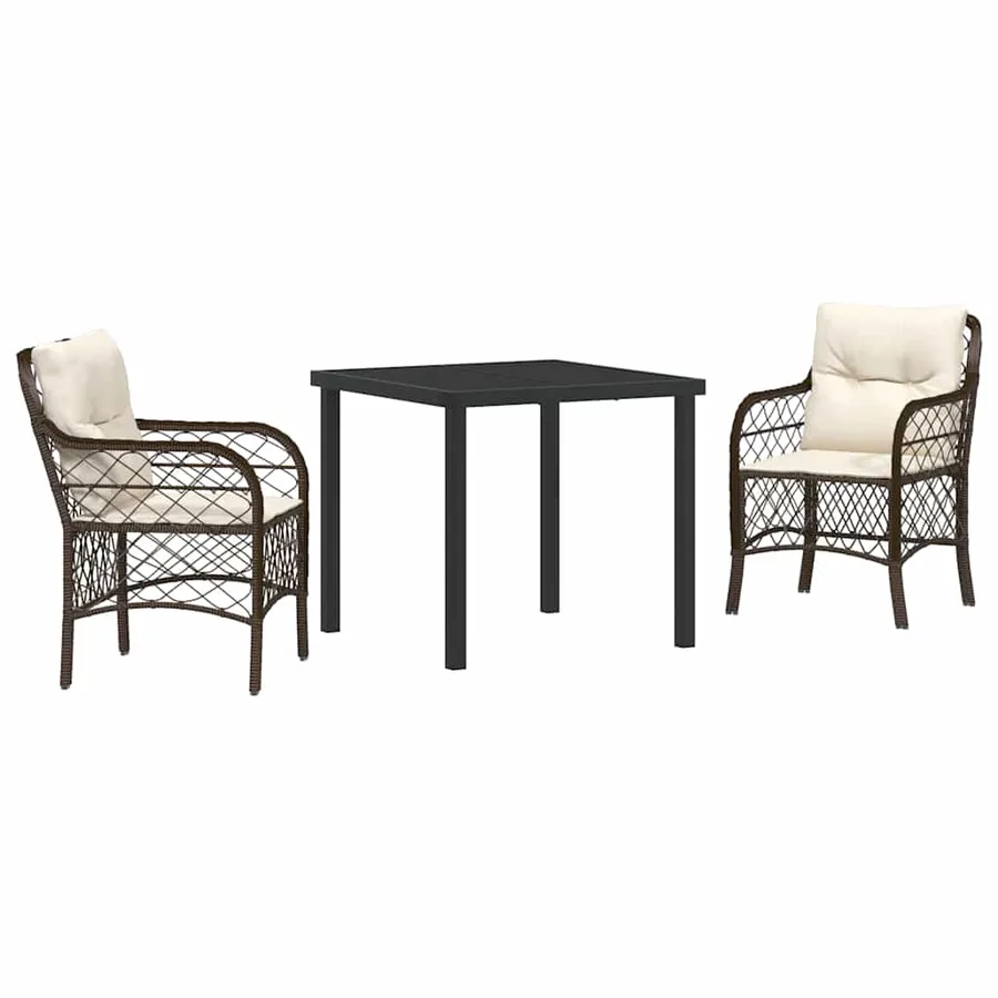 Ensemble de salle à manger pour jardin 3 pcs Marron polyrotin - 2