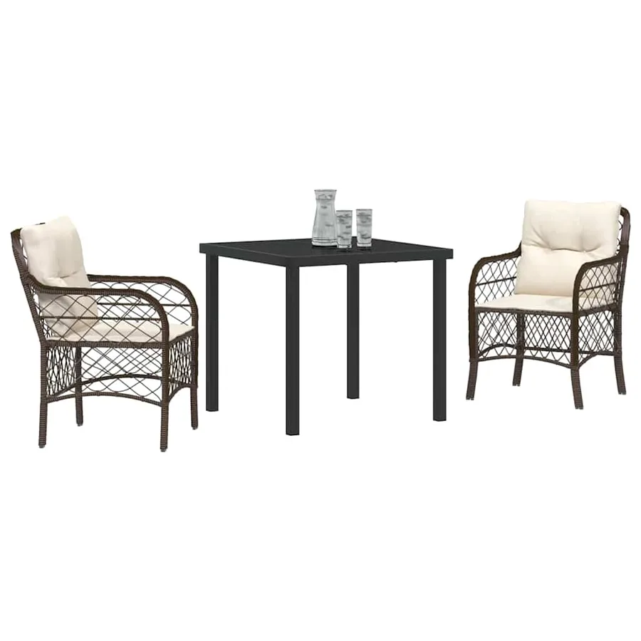 Ensemble de salle à manger pour jardin 3 pcs Marron polyrotin - 3