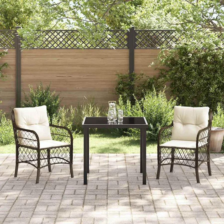 Ensemble de salle à manger pour jardin 3 pcs Marron polyrotin - 4