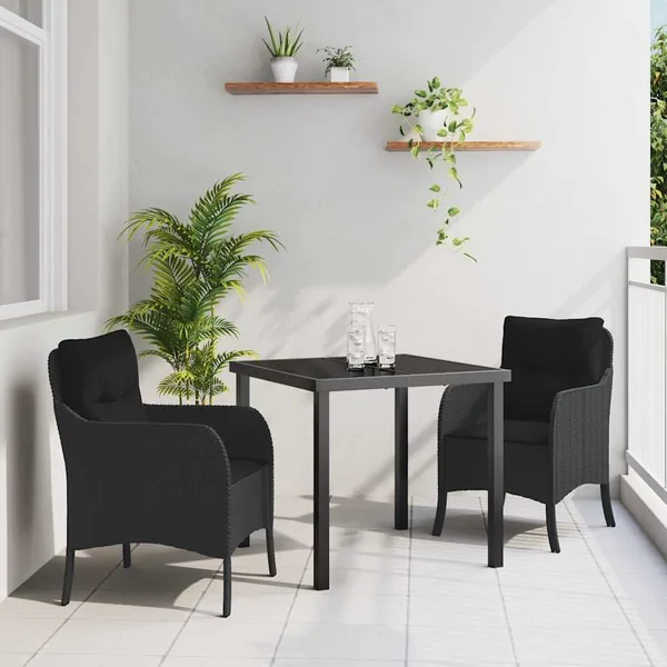 Ensemble de salle à manger pour jardin 3 pcs Noir polyrotin