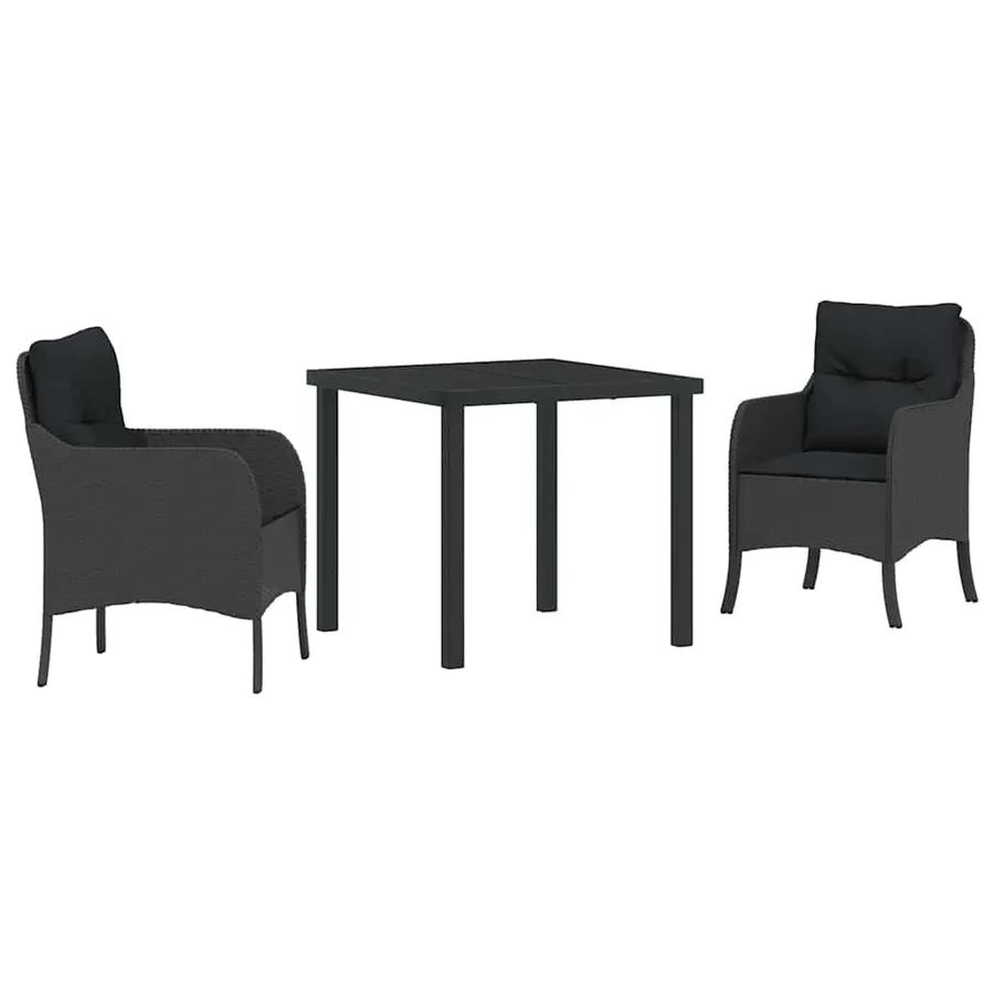 Ensemble de salle à manger pour jardin 3 pcs Noir polyrotin - 2