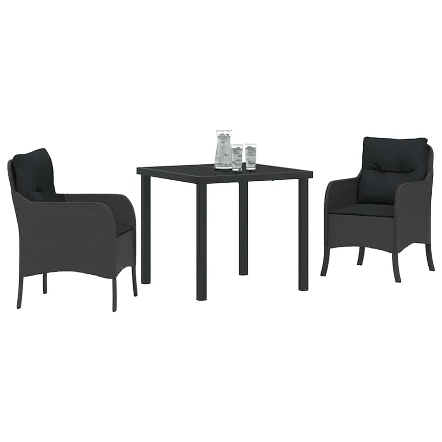 Ensemble de salle à manger pour jardin 3 pcs Noir polyrotin - 3