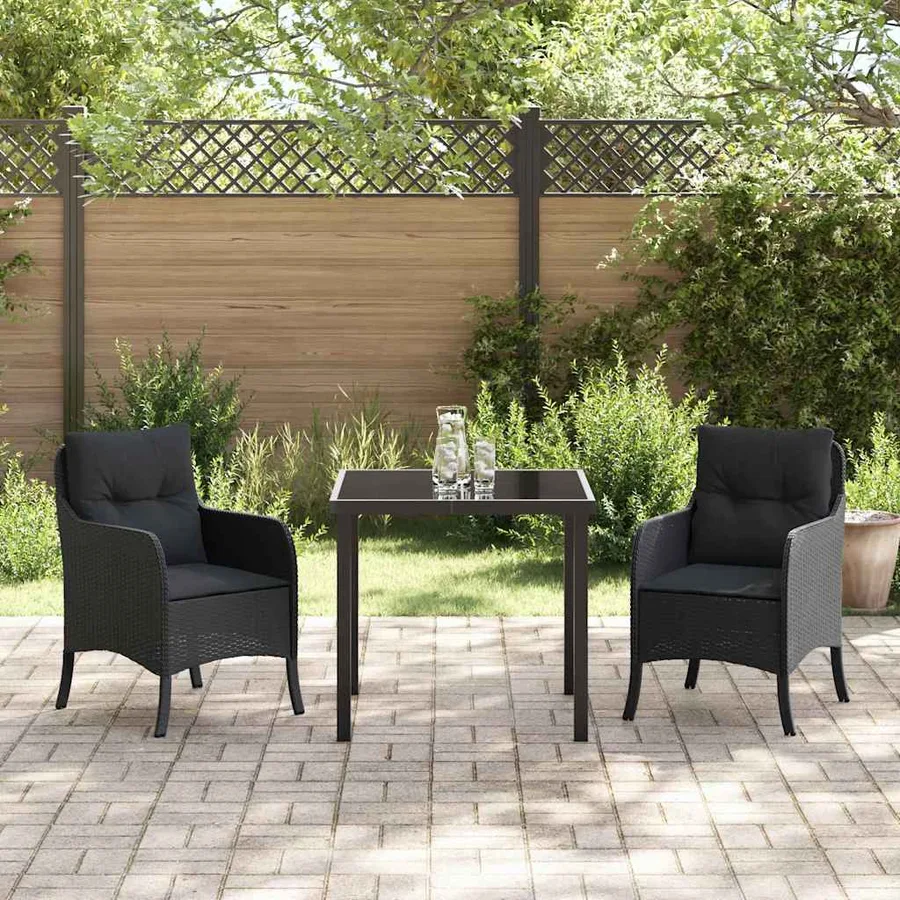 Ensemble de salle à manger pour jardin 3 pcs Noir polyrotin - 4