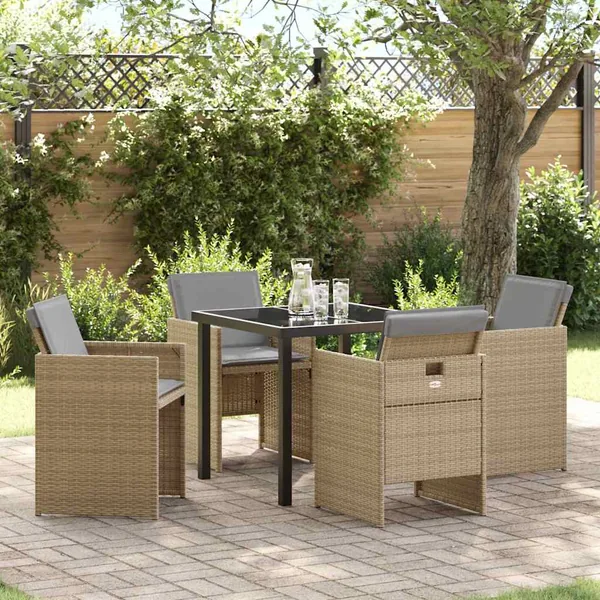 Ensemble de salle à manger pour jardin 5 pcs Beige polyrotin