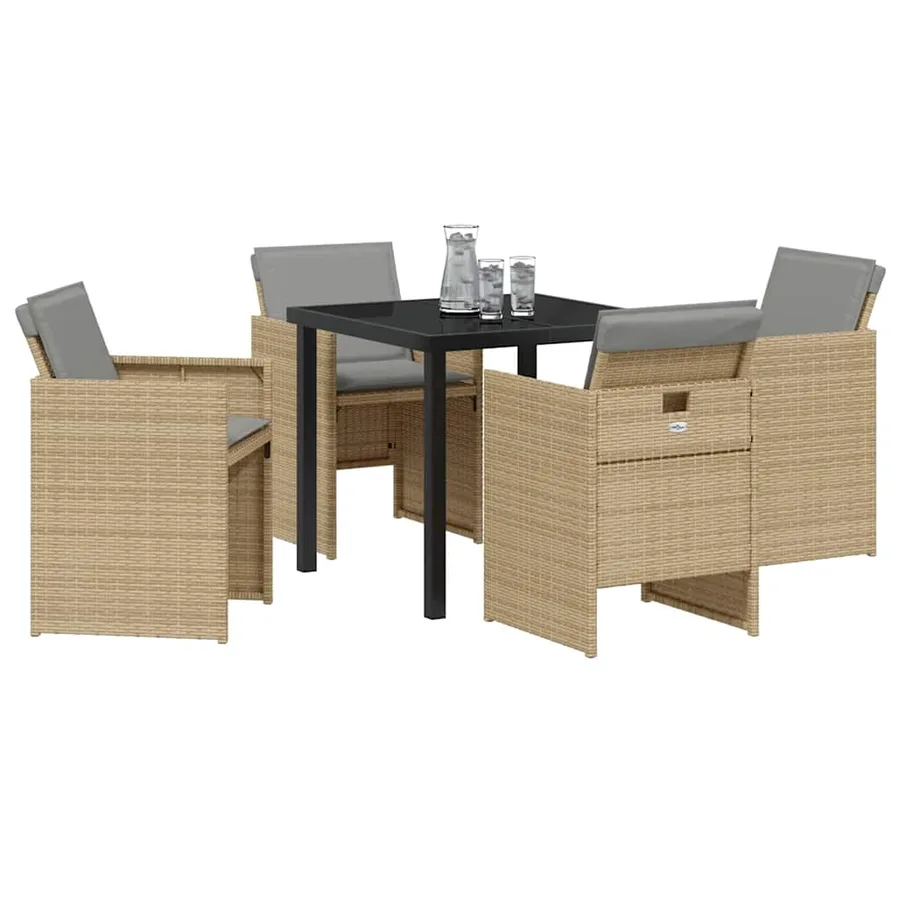 Ensemble de salle à manger pour jardin 5 pcs Beige polyrotin - 3