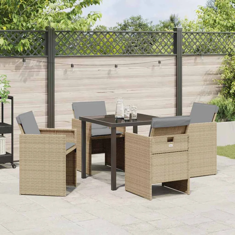 Ensemble de salle à manger pour jardin 5 pcs Beige polyrotin - 4
