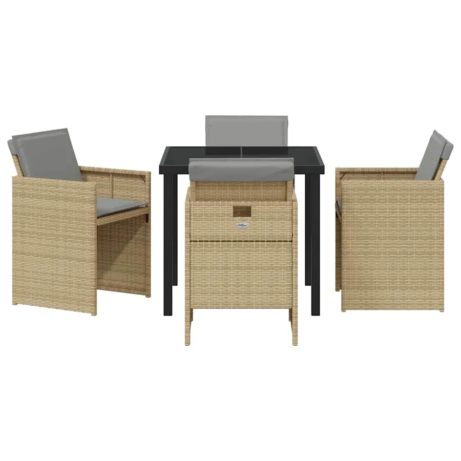 Ensemble de salle à manger pour jardin 5 pcs Beige polyrotin - 7
