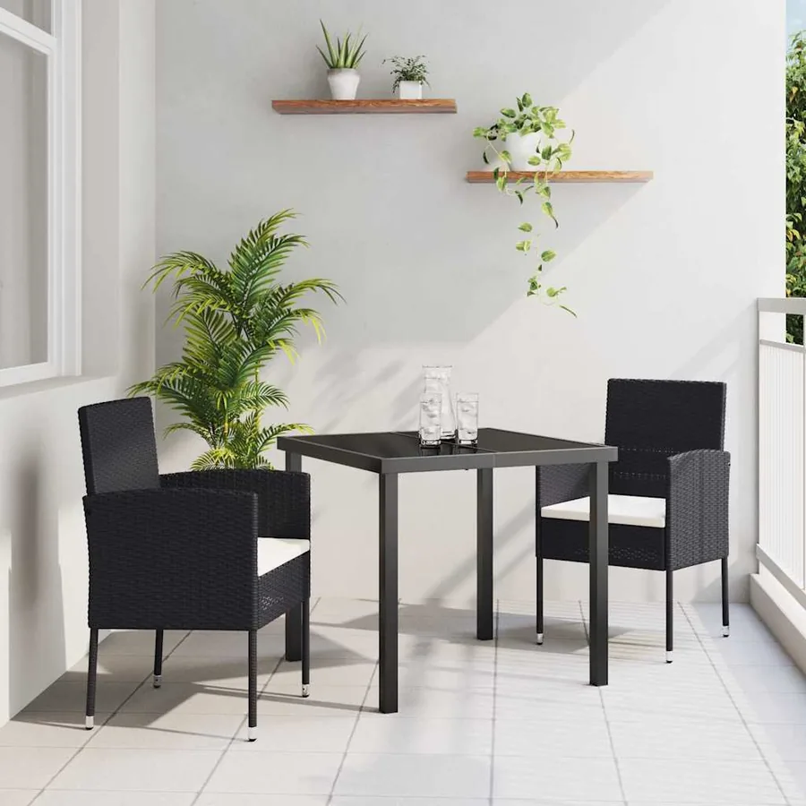 Ensemble de salle à manger pour jardin 3 pcs Noir polyrotin