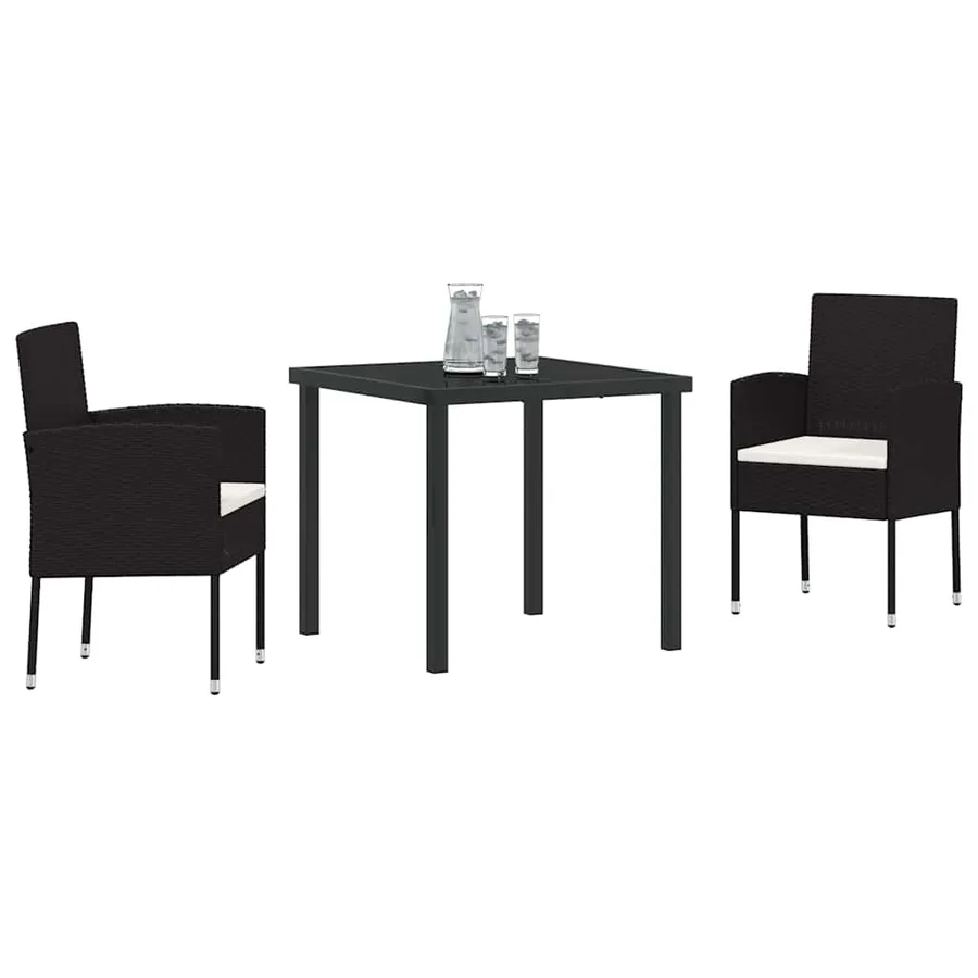 Ensemble de salle à manger pour jardin 3 pcs Noir polyrotin - 3