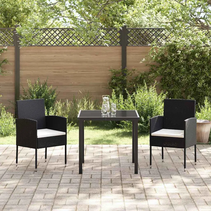 Ensemble de salle à manger pour jardin 3 pcs Noir polyrotin - 4