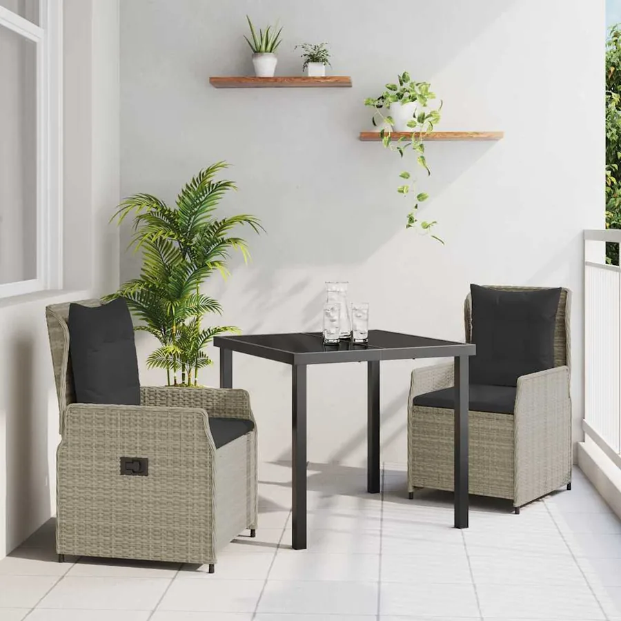 Ensemble de salle à manger pour jardin 3 pcs Gris clair