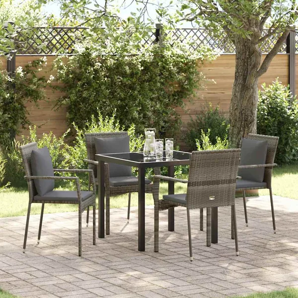 Ensemble de salle à manger pour jardin 5 pcs Gris polyrotin