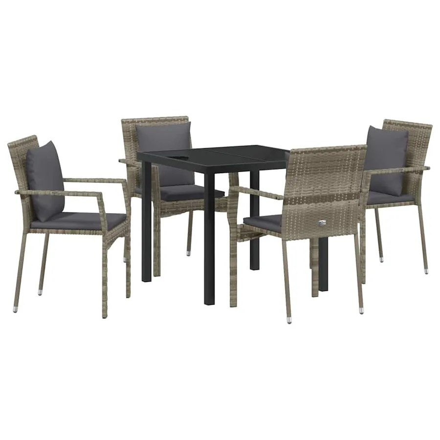 Ensemble de salle à manger pour jardin 5 pcs Gris polyrotin - 2