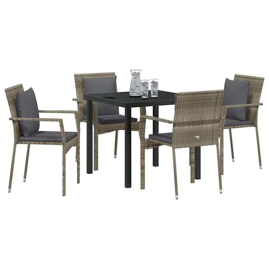 Ensemble de salle à manger pour jardin 5 pcs Gris polyrotin - 3