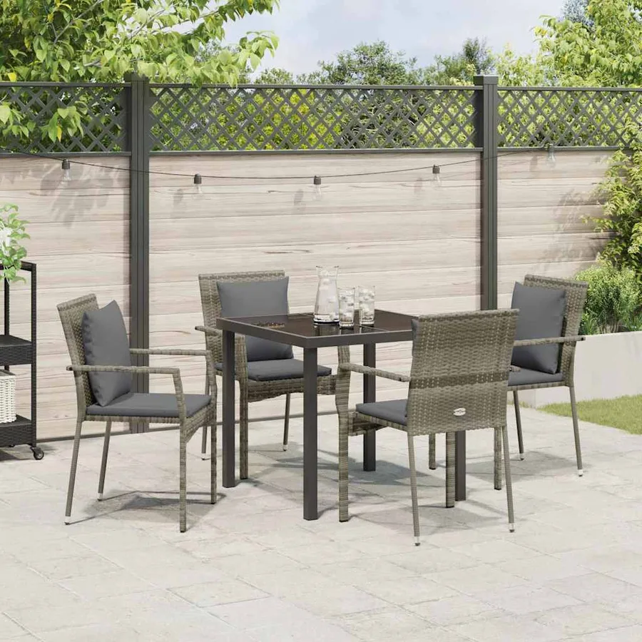 Ensemble de salle à manger pour jardin 5 pcs Gris polyrotin - 4