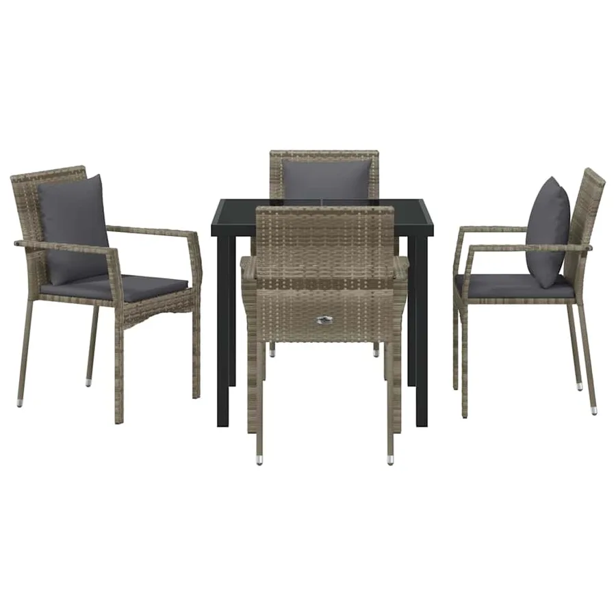 Ensemble de salle à manger pour jardin 5 pcs Gris polyrotin - 7