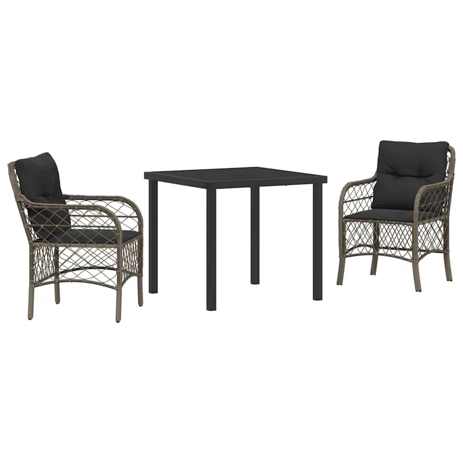 Ensemble de salle à manger pour jardin 3 pcs Gris polyrotin - 2