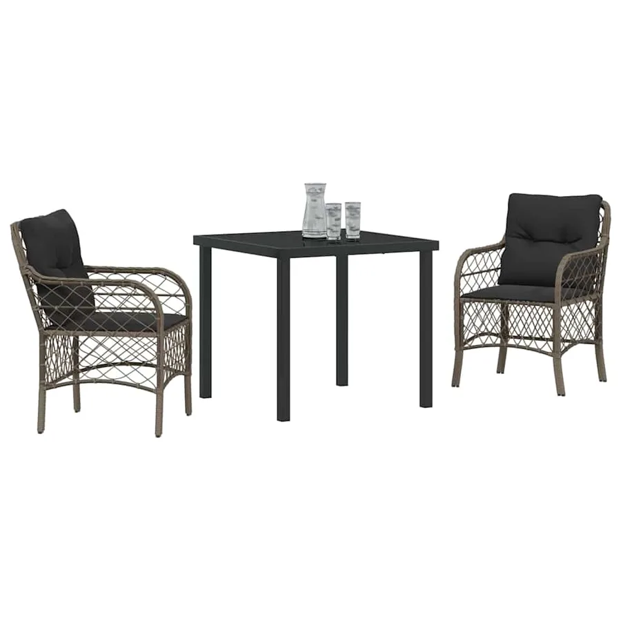 Ensemble de salle à manger pour jardin 3 pcs Gris polyrotin - 3