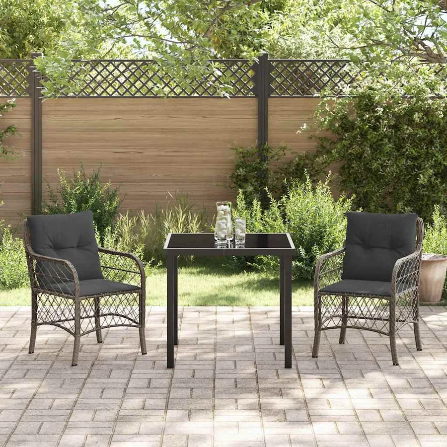 Ensemble de salle à manger pour jardin 3 pcs Gris polyrotin - 4