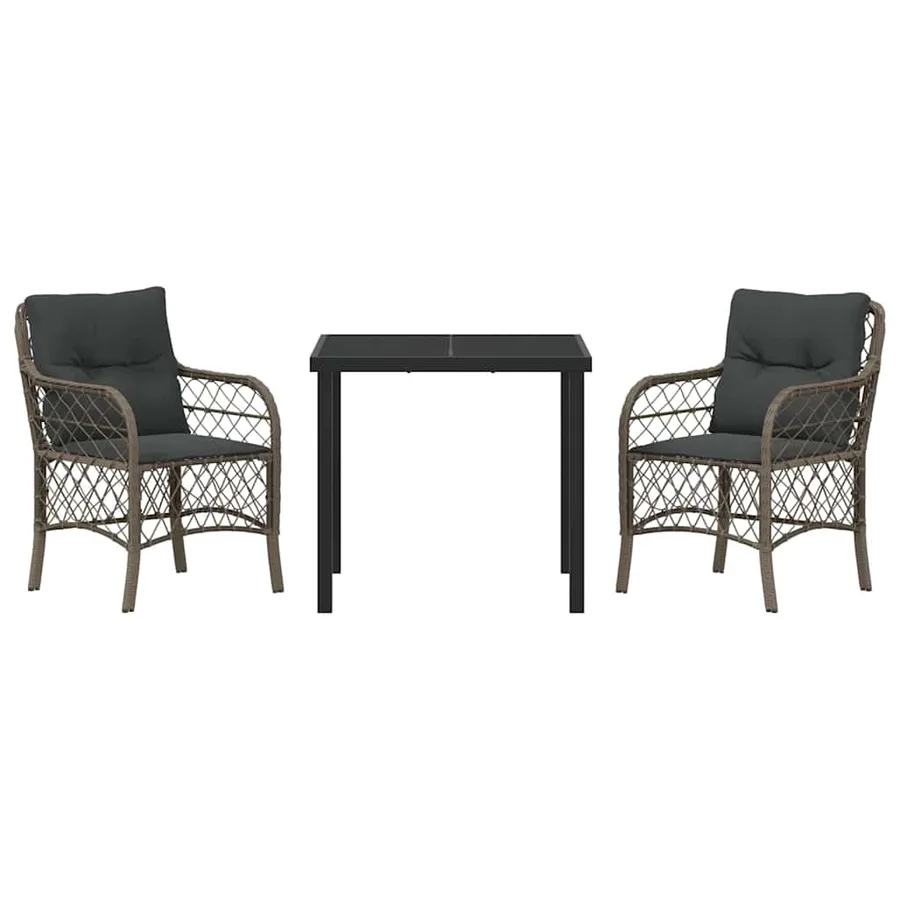 Ensemble de salle à manger pour jardin 3 pcs Gris polyrotin - 7