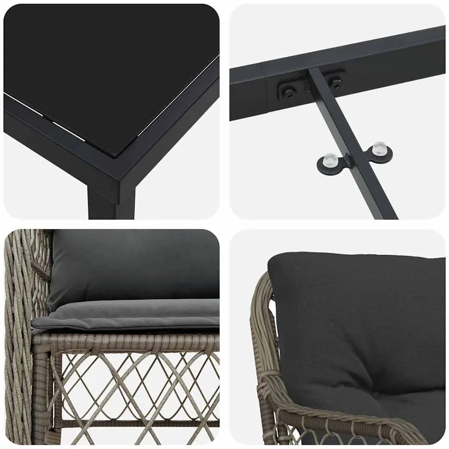 Ensemble de salle à manger pour jardin 3 pcs Gris polyrotin - 9