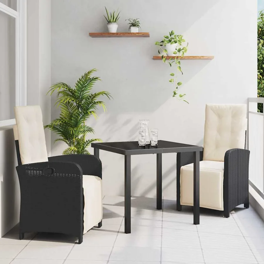 Ensemble de salle à manger pour jardin 3 pcs Noir polyrotin