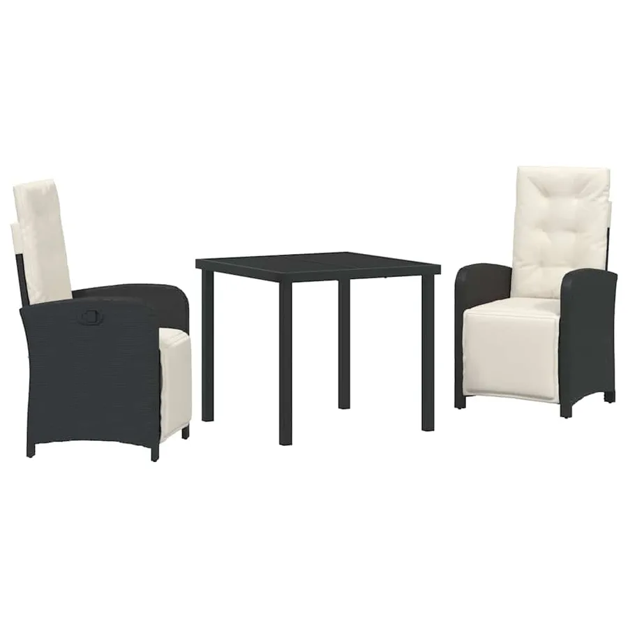 Ensemble de salle à manger pour jardin 3 pcs Noir polyrotin - 2