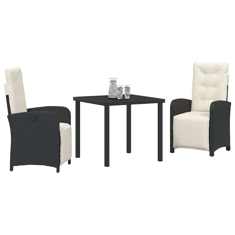 Ensemble de salle à manger pour jardin 3 pcs Noir polyrotin - 3