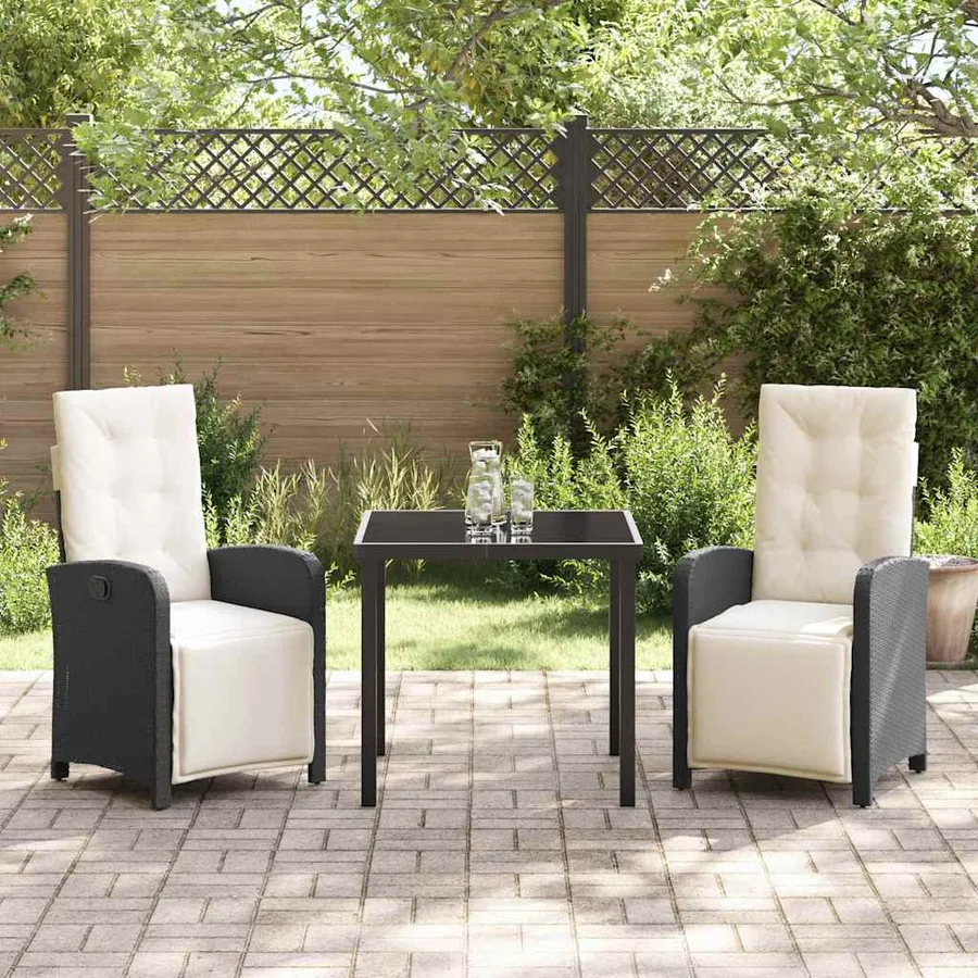 Ensemble de salle à manger pour jardin 3 pcs Noir polyrotin - 4