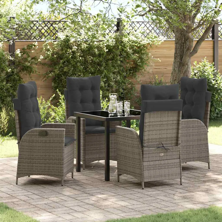 Ensemble de salle à manger pour jardin 5 pcs Gris polyrotin