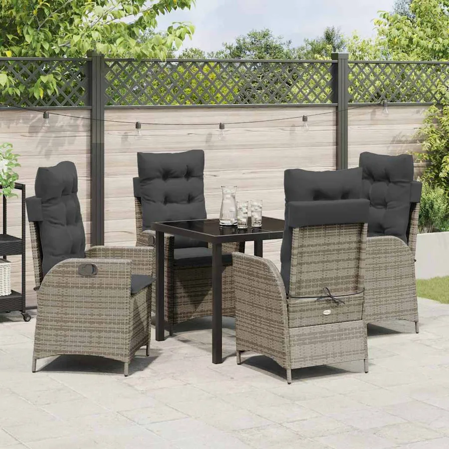 Ensemble de salle à manger pour jardin 5 pcs Gris polyrotin - 4