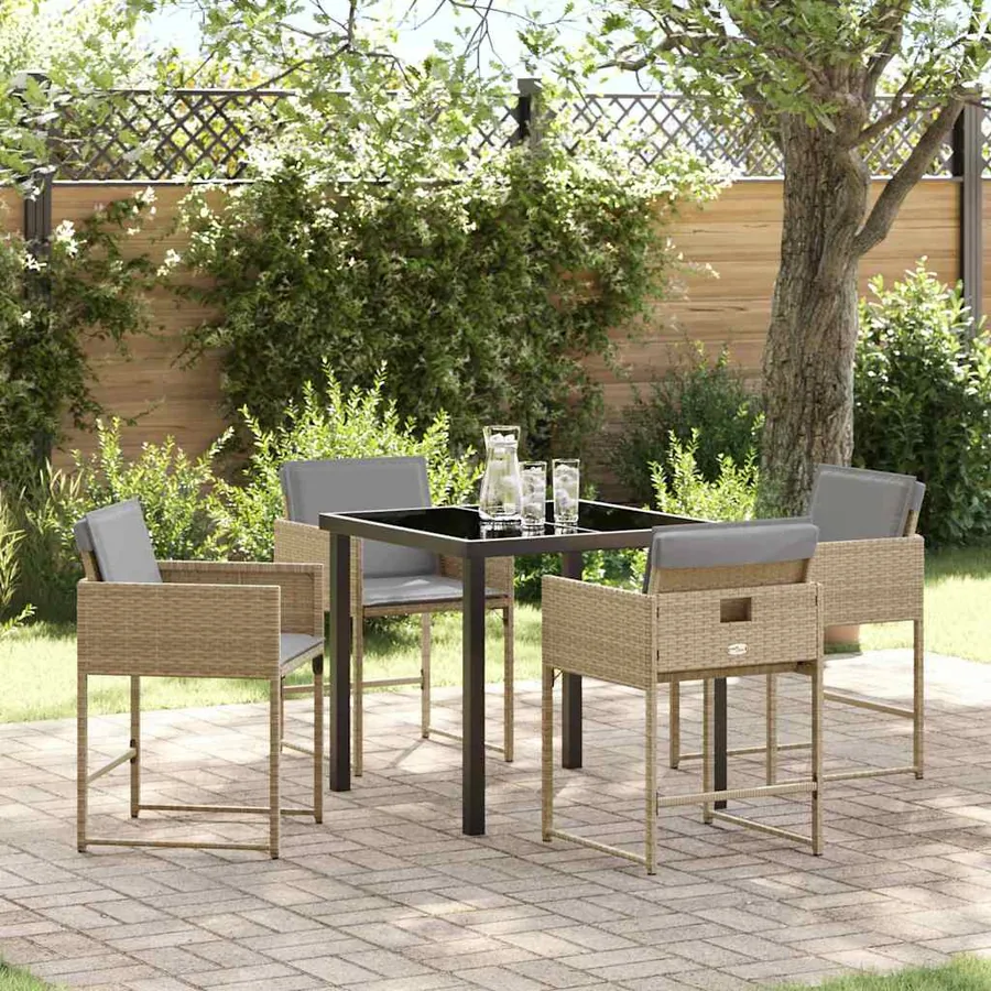 Ensemble de salle à manger pour jardin 5 pcs Beige polyrotin