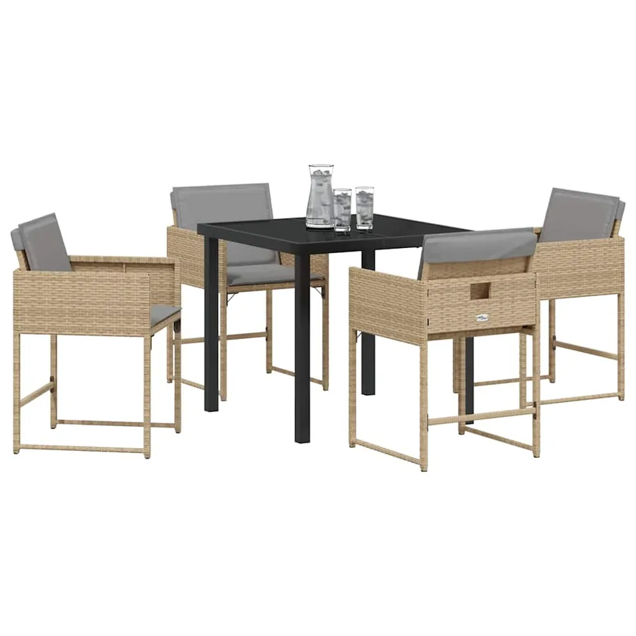 Ensemble de salle à manger pour jardin 5 pcs Beige polyrotin - 3