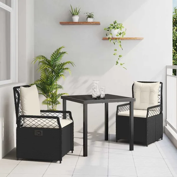 Ensemble de salle à manger pour jardin 3 pcs Noir polyrotin