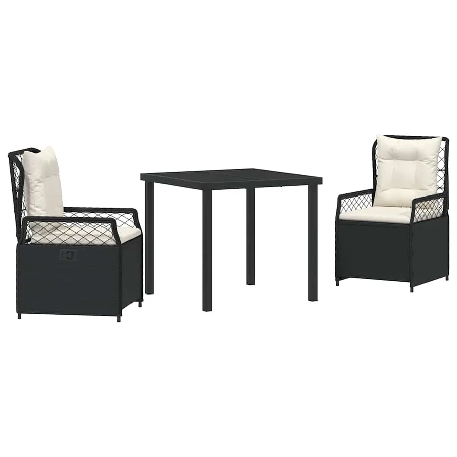 Ensemble de salle à manger pour jardin 3 pcs Noir polyrotin - 2