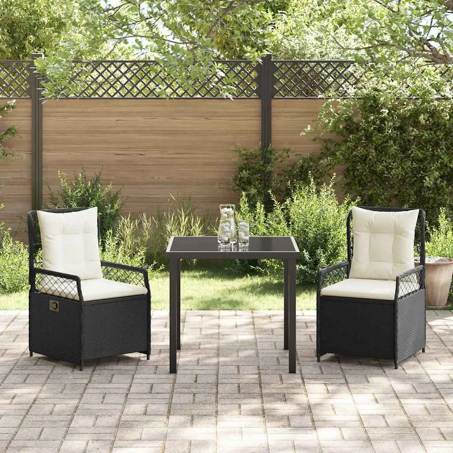 Ensemble de salle à manger pour jardin 3 pcs Noir polyrotin - 4
