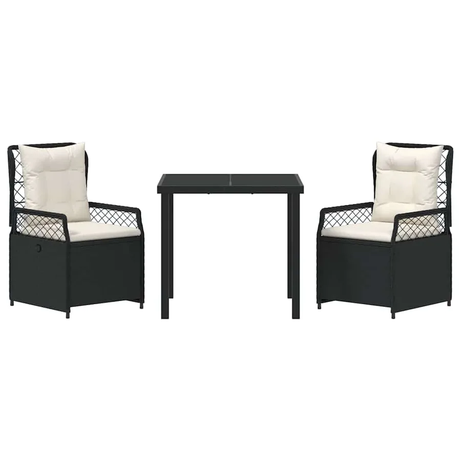 Ensemble de salle à manger pour jardin 3 pcs Noir polyrotin - 7