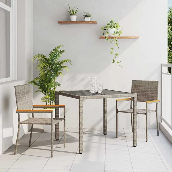 Ensemble de salle à manger pour jardin 3 pcs Gris polyrotin