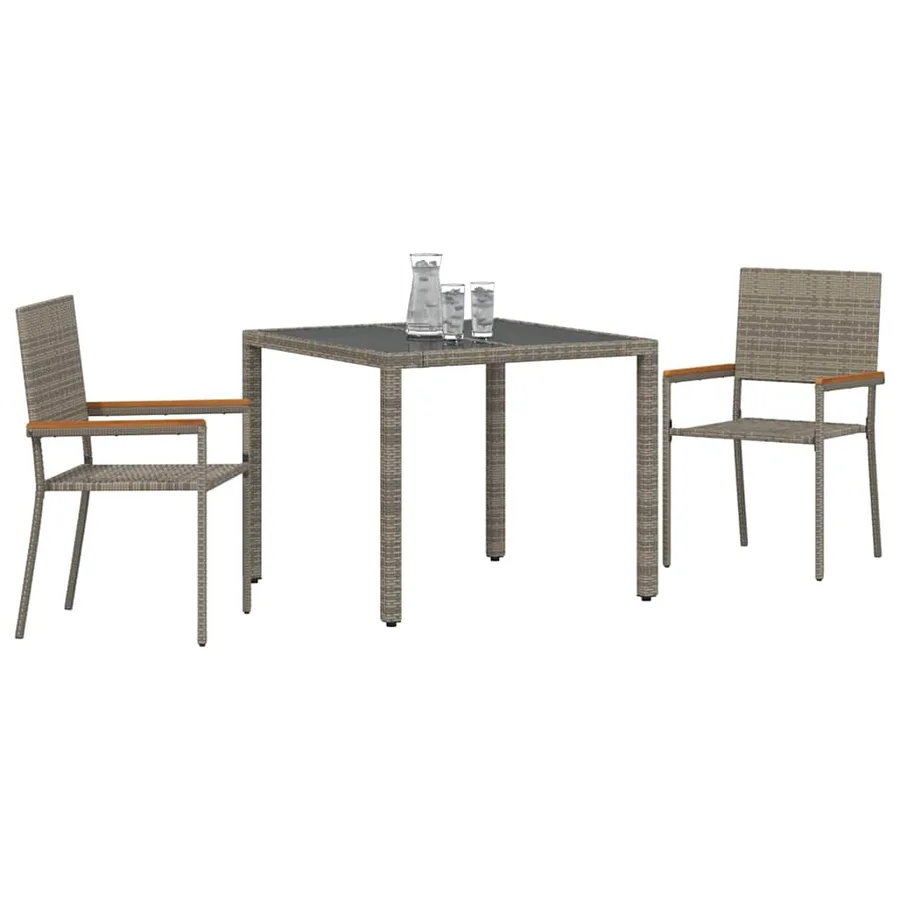 Ensemble de salle à manger pour jardin 3 pcs Gris polyrotin - 3