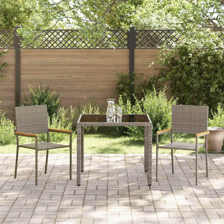 Ensemble de salle à manger pour jardin 3 pcs Gris polyrotin - 4