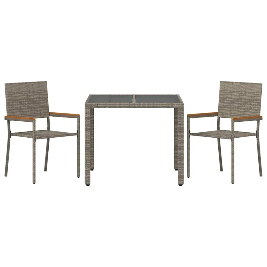 Ensemble de salle à manger pour jardin 3 pcs Gris polyrotin - 7