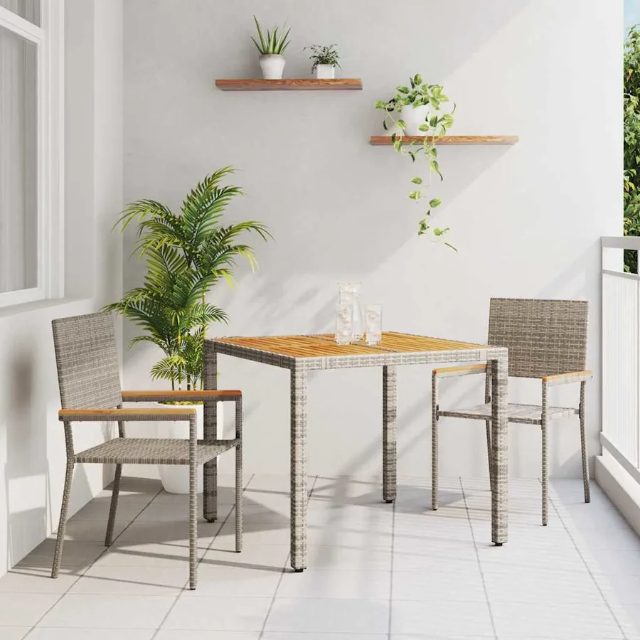 Ensemble de salle à manger pour jardin 3 pcs Gris polyrotin