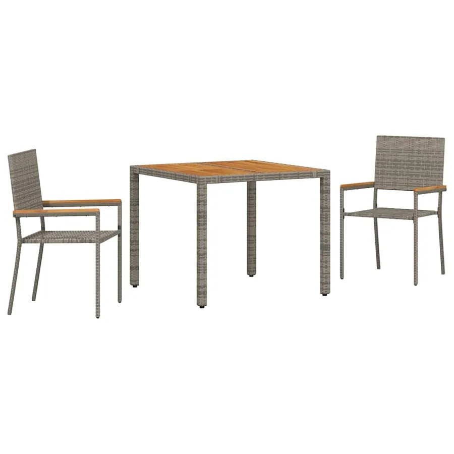 Ensemble de salle à manger pour jardin 3 pcs Gris polyrotin - 2