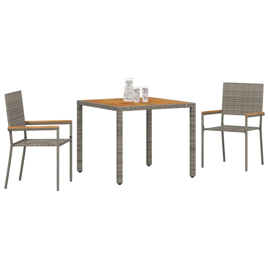 Ensemble de salle à manger pour jardin 3 pcs Gris polyrotin - 3