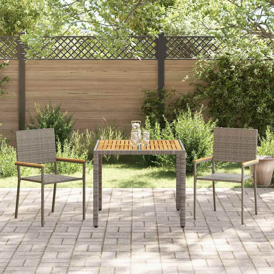 Ensemble de salle à manger pour jardin 3 pcs Gris polyrotin - 4