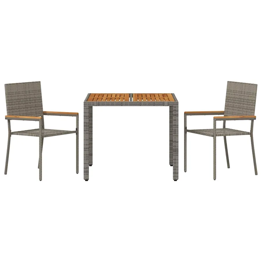 Ensemble de salle à manger pour jardin 3 pcs Gris polyrotin - 7