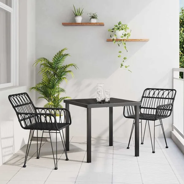 Ensemble de salle à manger pour jardin 3 pcs Noir