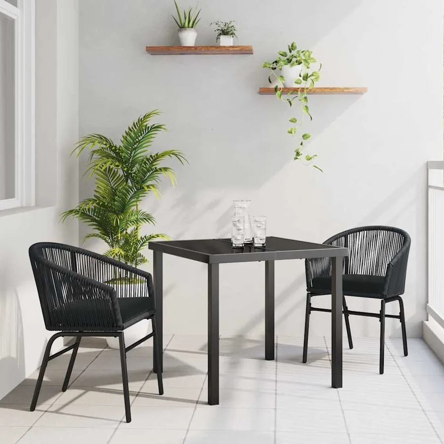 Ensemble de salle à manger pour jardin 3 pcs Noir