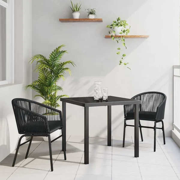 Ensemble de salle à manger pour jardin 3 pcs Noir