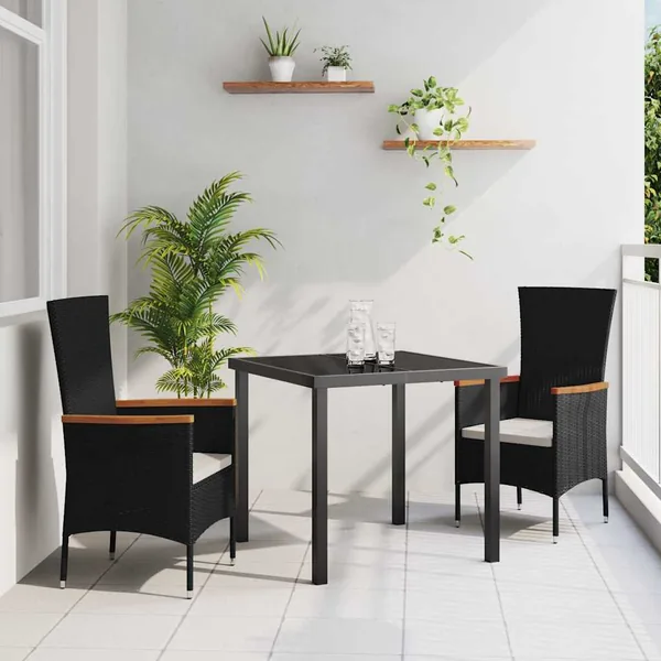 Ensemble de salle à manger pour jardin avec coussin 3 pcs Noir